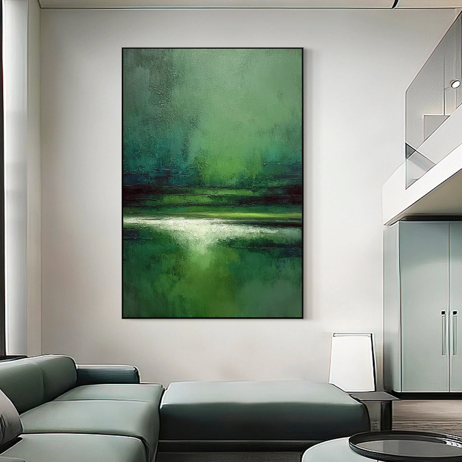 Green Abstract Canvas Wall Art #AP370