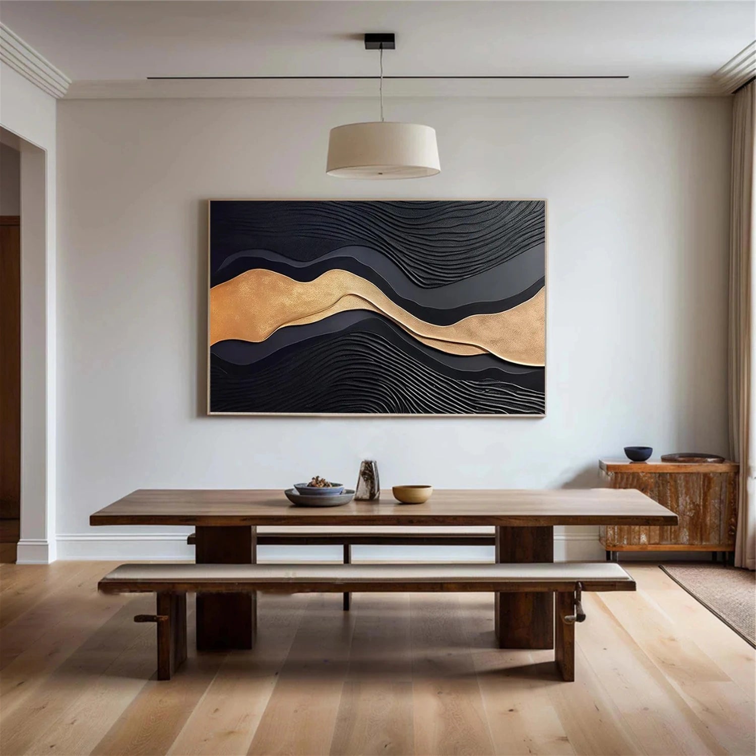 Black and Gold Minimalist Textured Canvas Art #MT186
