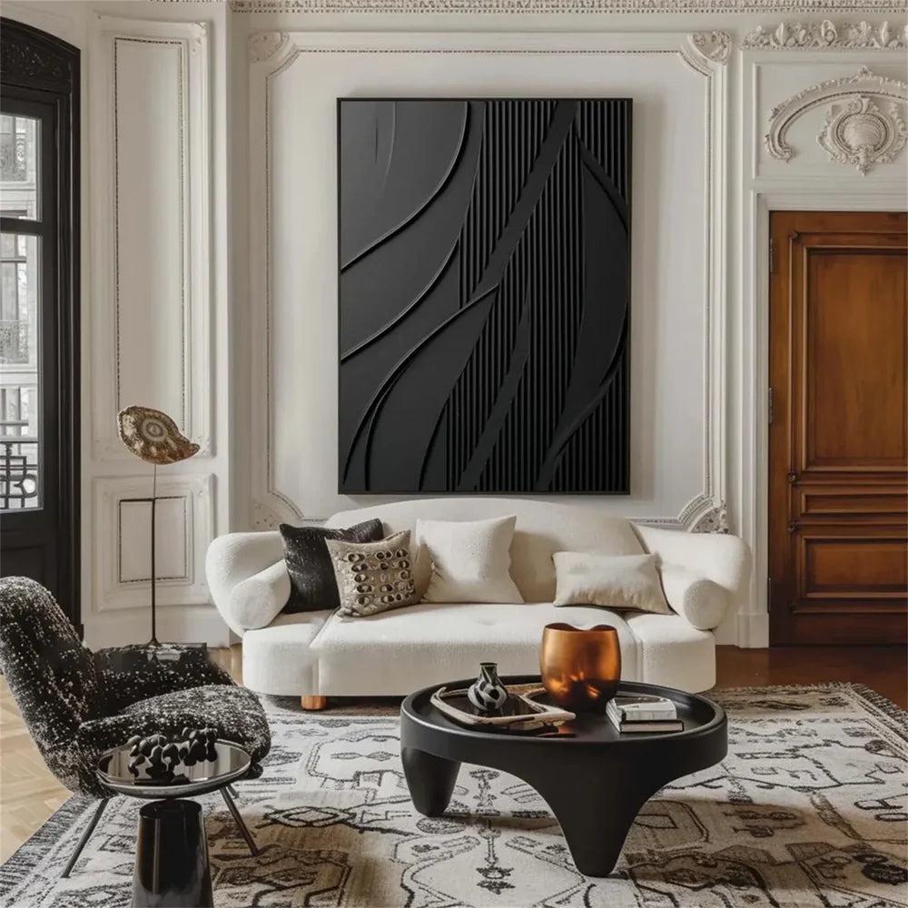 Black Minimalist Textured Canvas #MT080