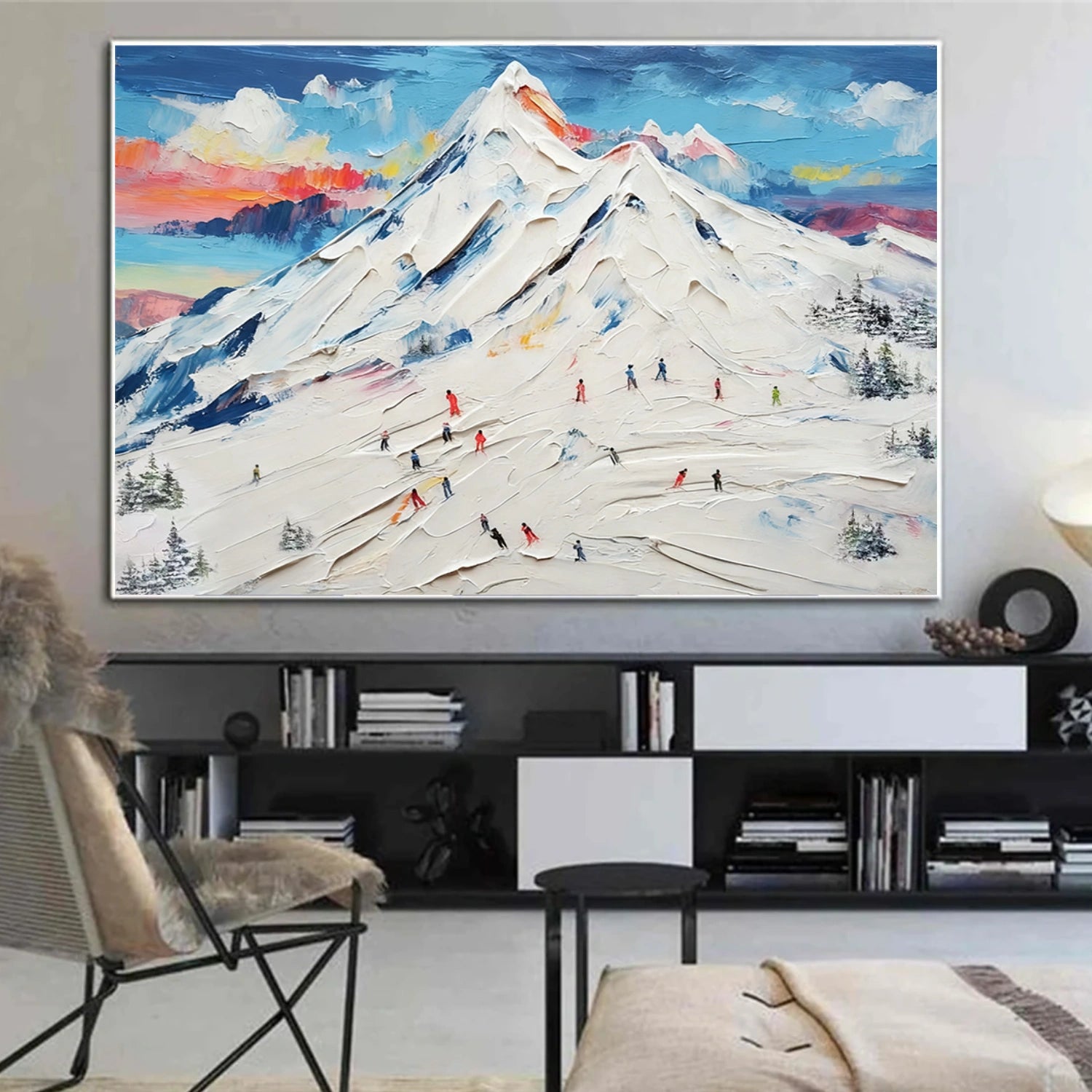 Skiing Sport Textured Wall Art #MS076
