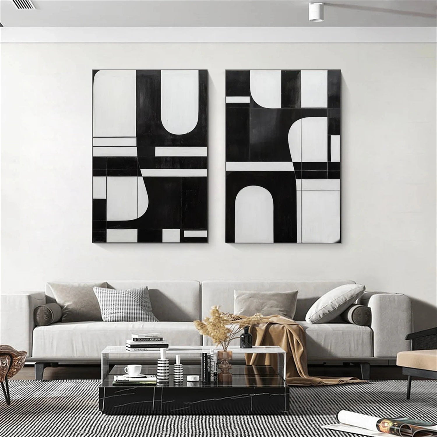 Black and White Minimalistic Set of 2 Canvas Art #MT117