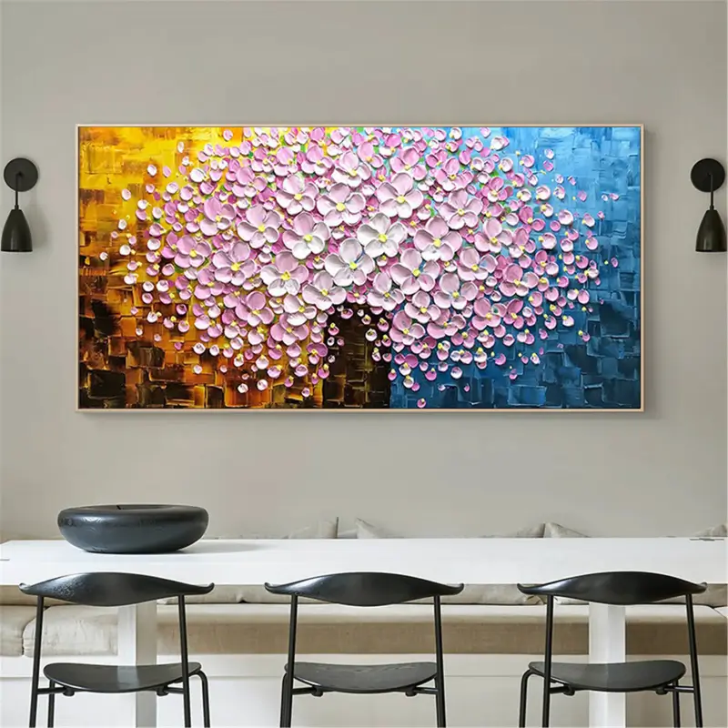 Colorful Flower And Tree Textured Painting Canvas #FT001