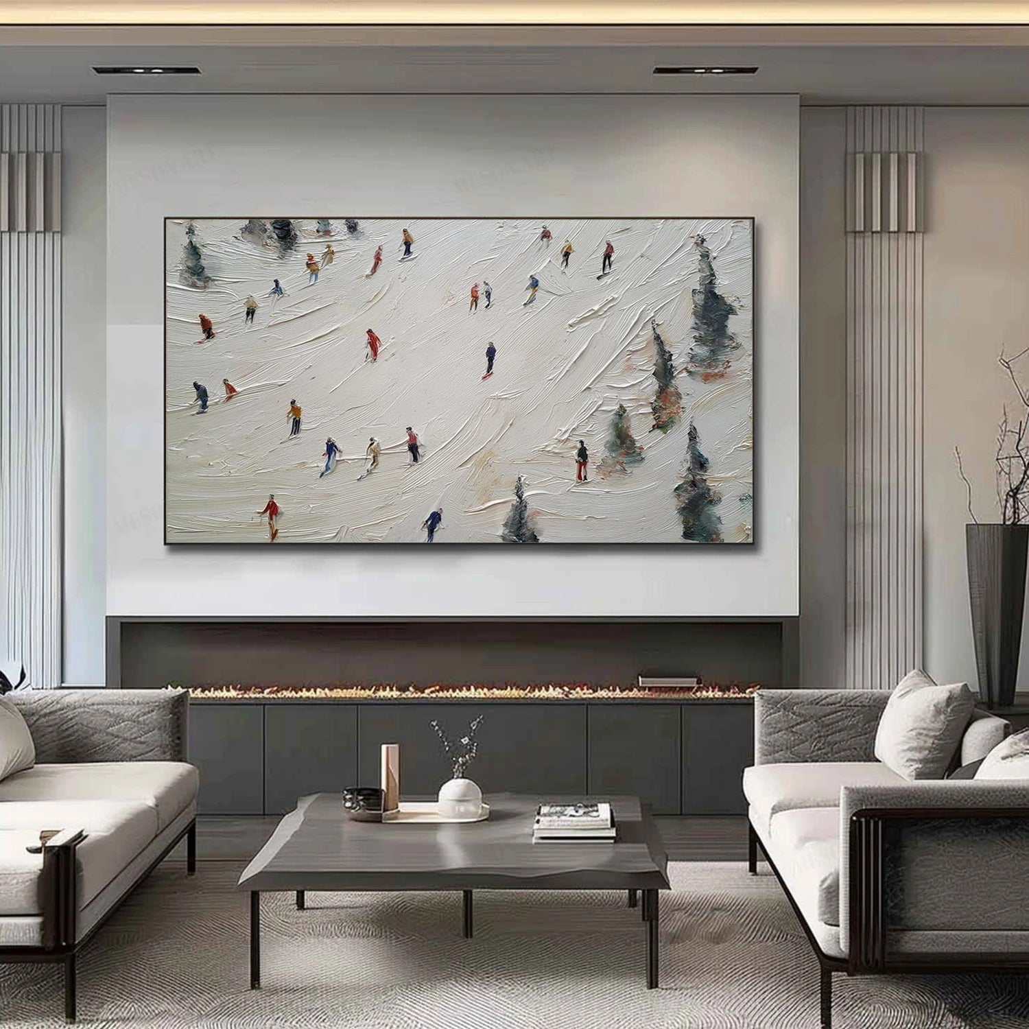 Skiing Sport Textured Wall Art #MS082