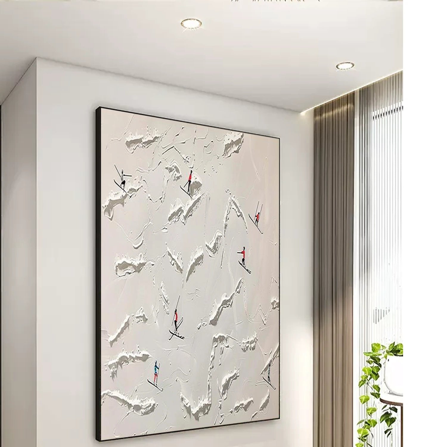 Skiing Sport Textured Wall Art #MS087