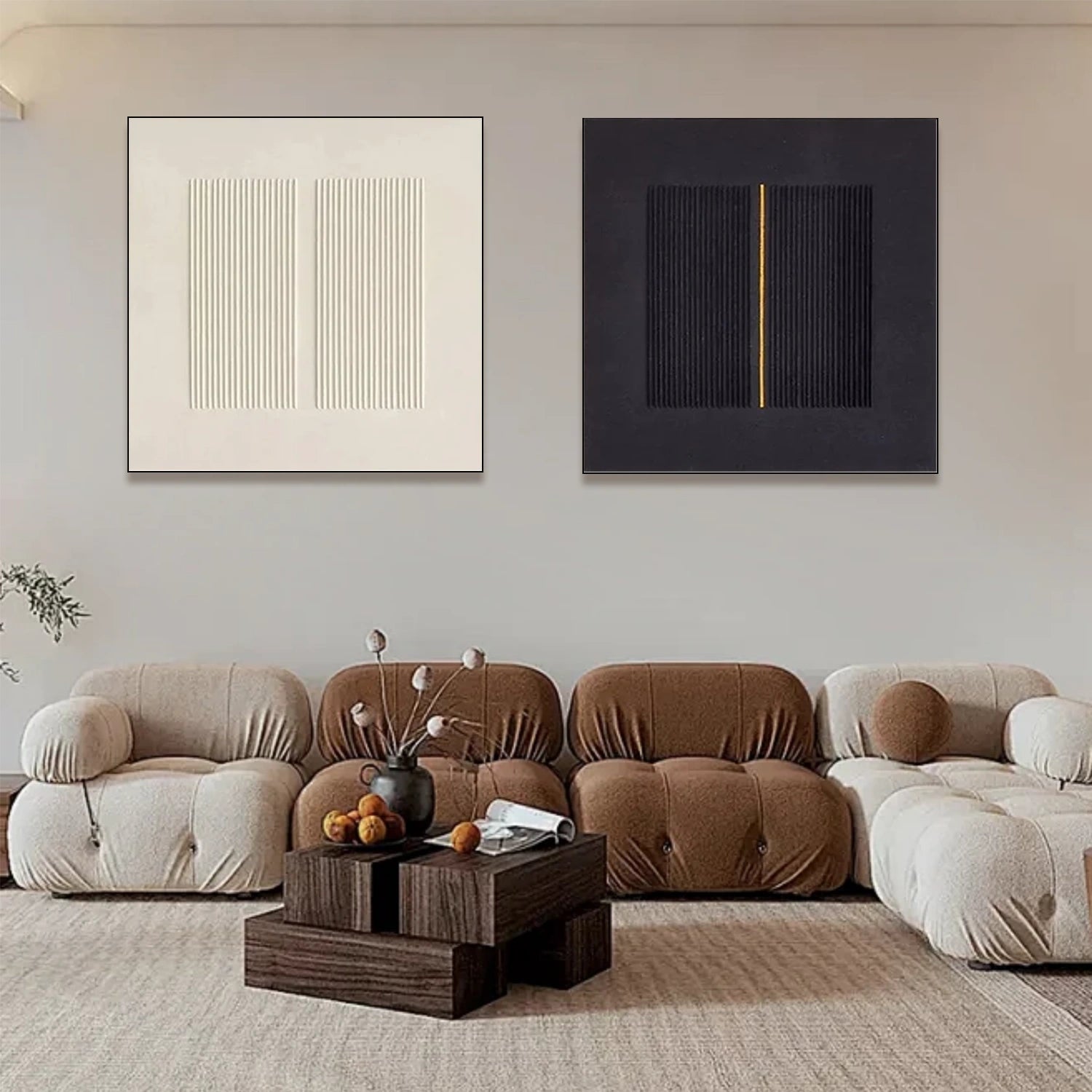 Black and White Minimalist Textured Canvas Art Set of 2 #MT123