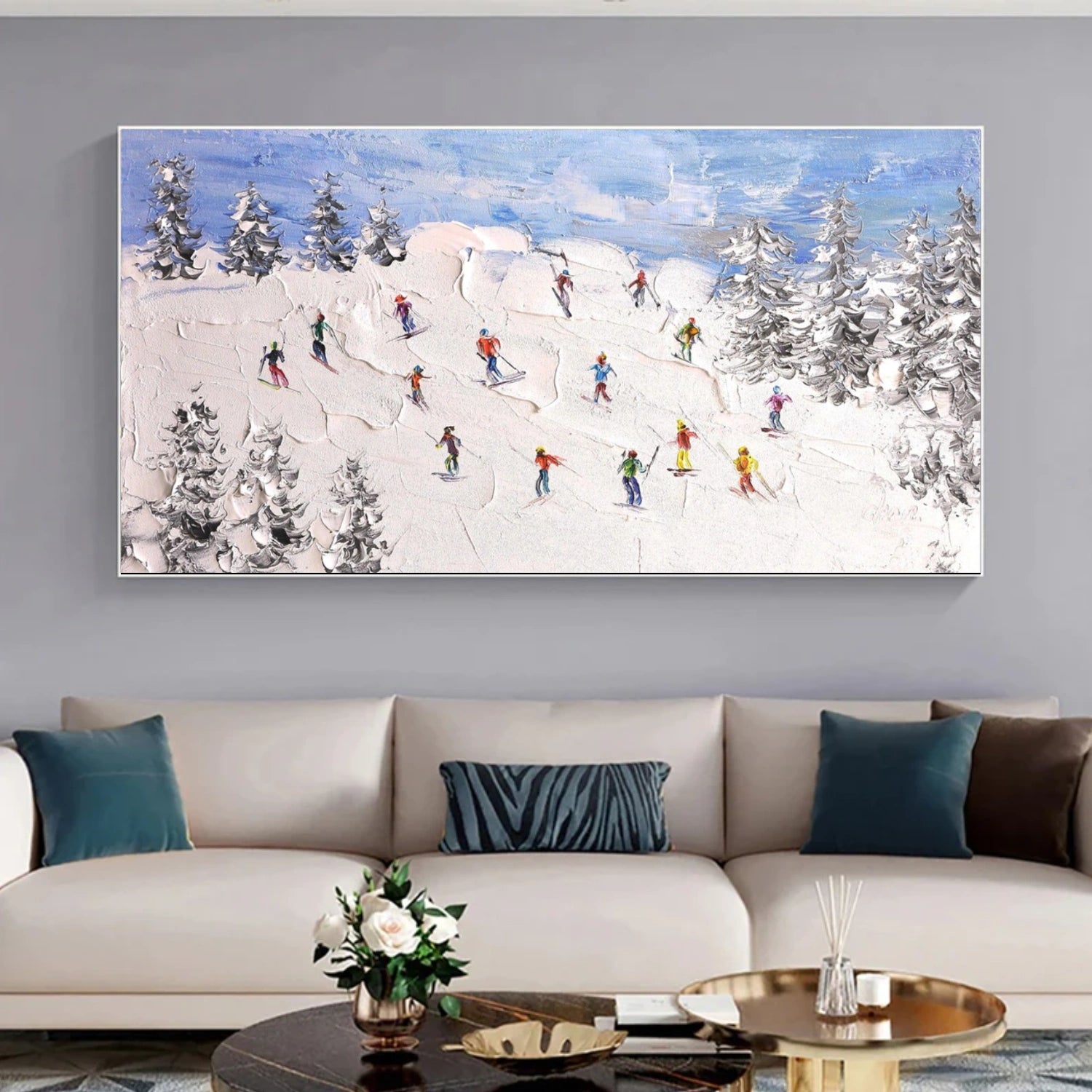Skiing Sport Textured Wall Art #MS060