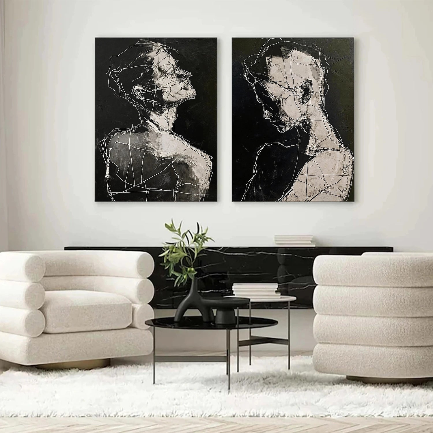 Abstract Portrait Canvas Art Set of 2#AE115