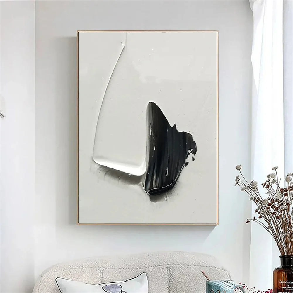 White and Black Minimalist Textured Canvas #MT082