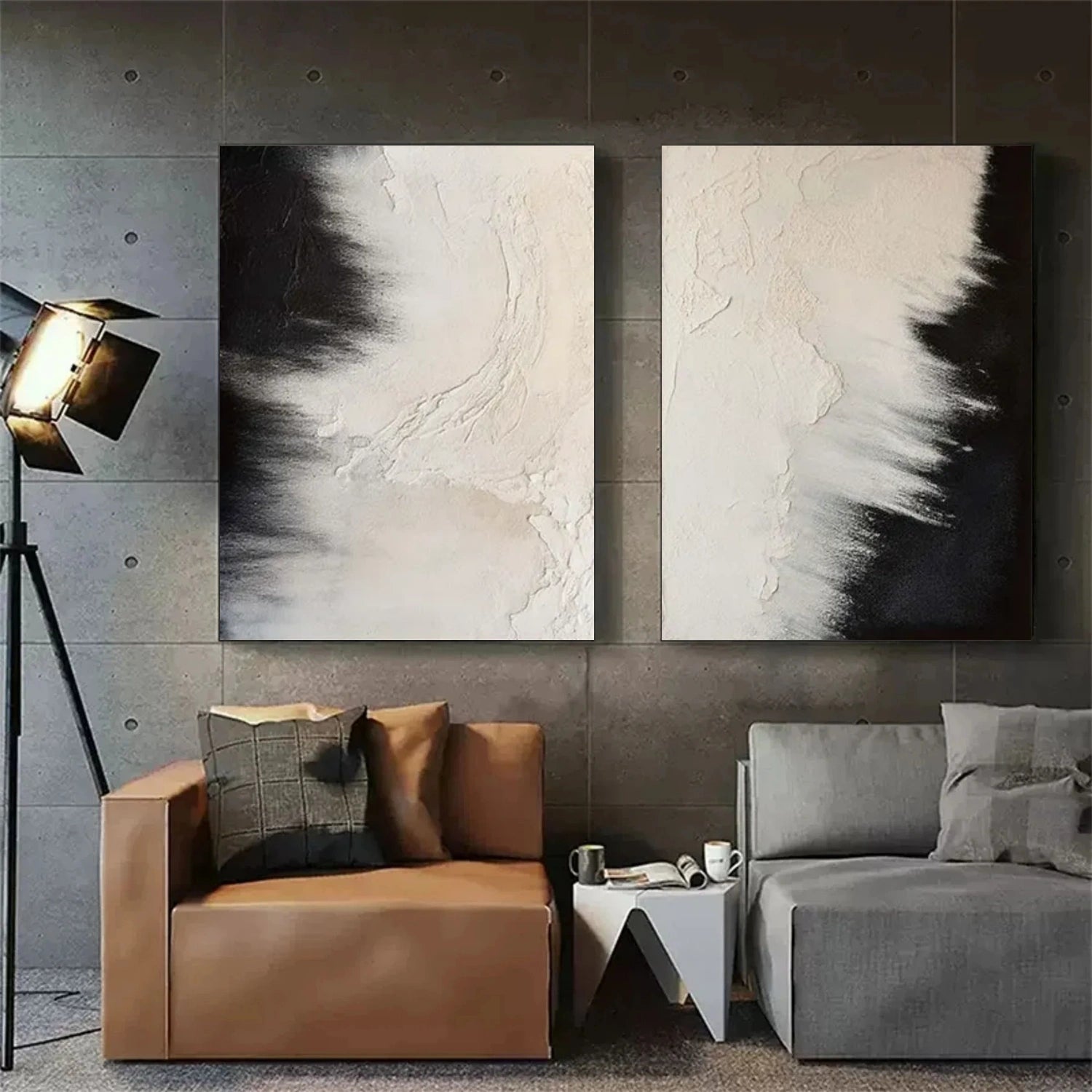 White and Black Minimalist Textured Canvas Set of 2 #MT097