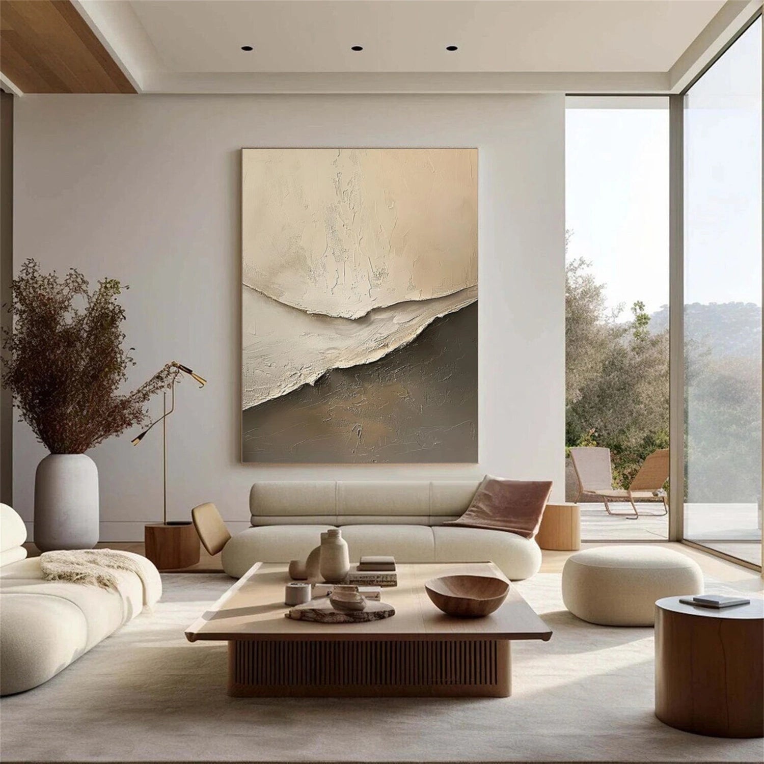 Beige and Brown Minimalist Textured Canvas Art #MT180