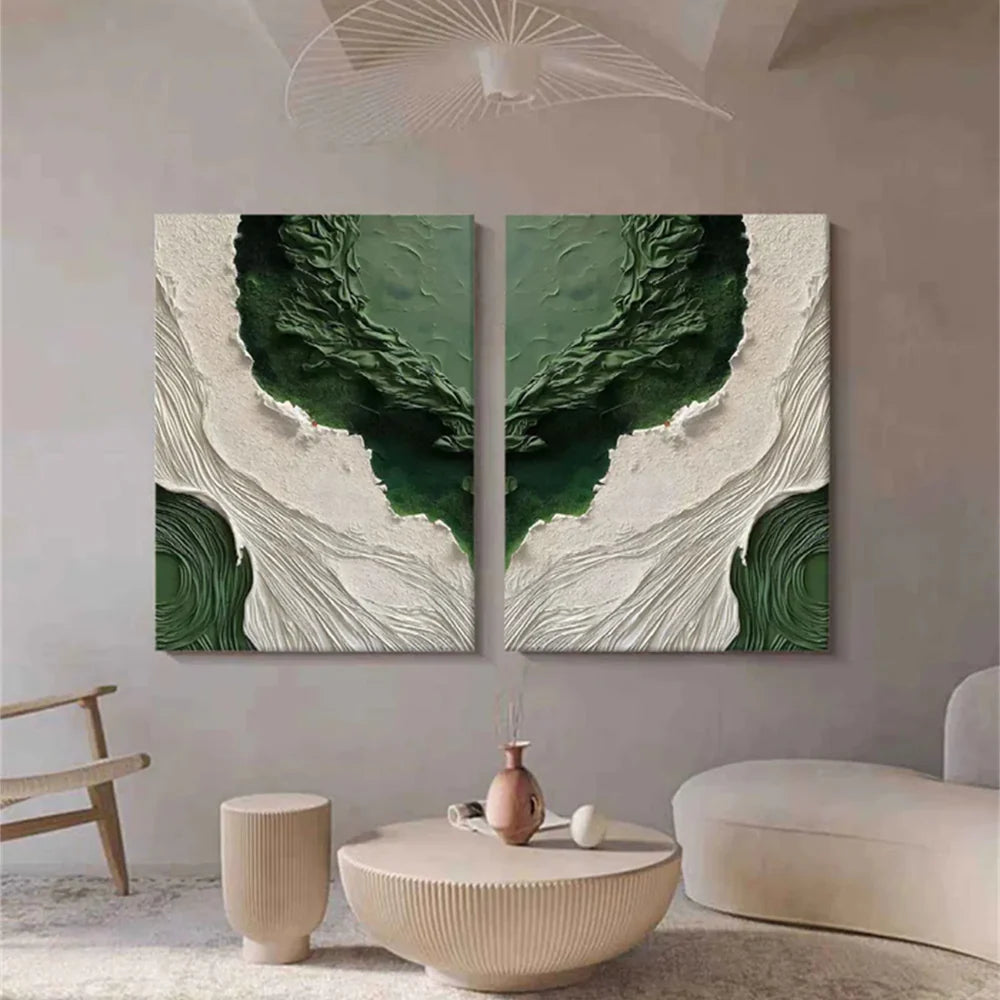 Green Minimalist Textured Canvas Set of 2 #MT106