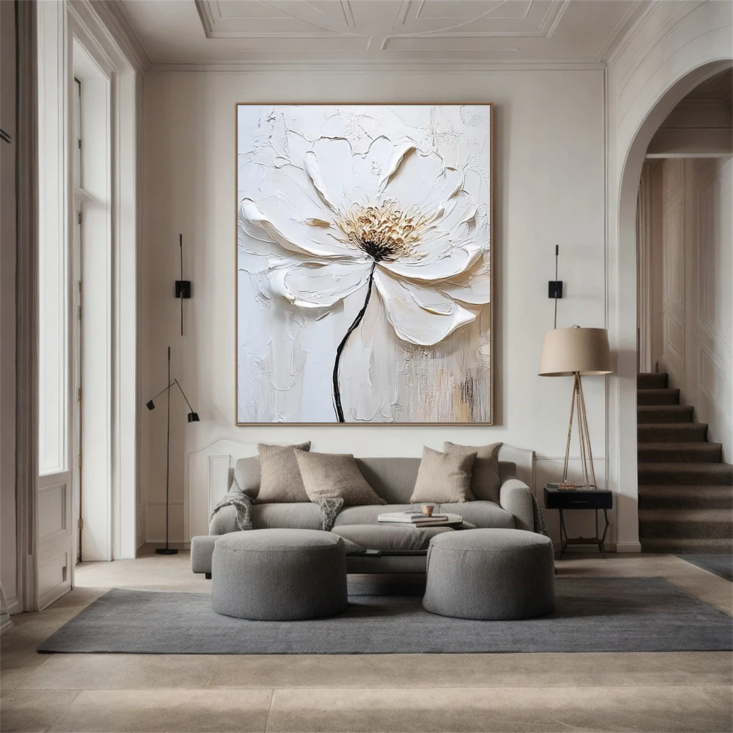 White Flower Abstract Textured Wall Art #FP113