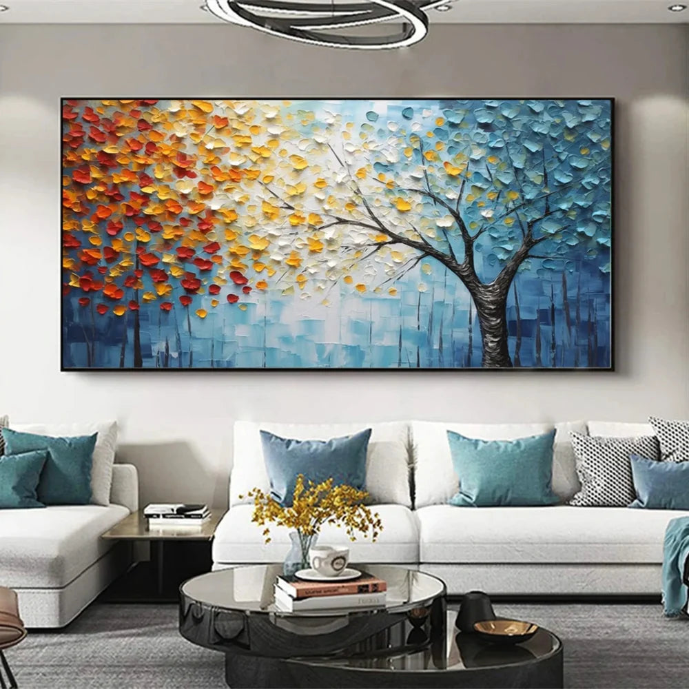 Flower And Tree Textured Painting Canvas #FT006