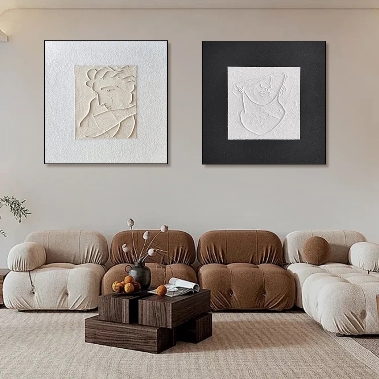 Black and White Minimalist Textured Canvas Art Set of 2 #MT124