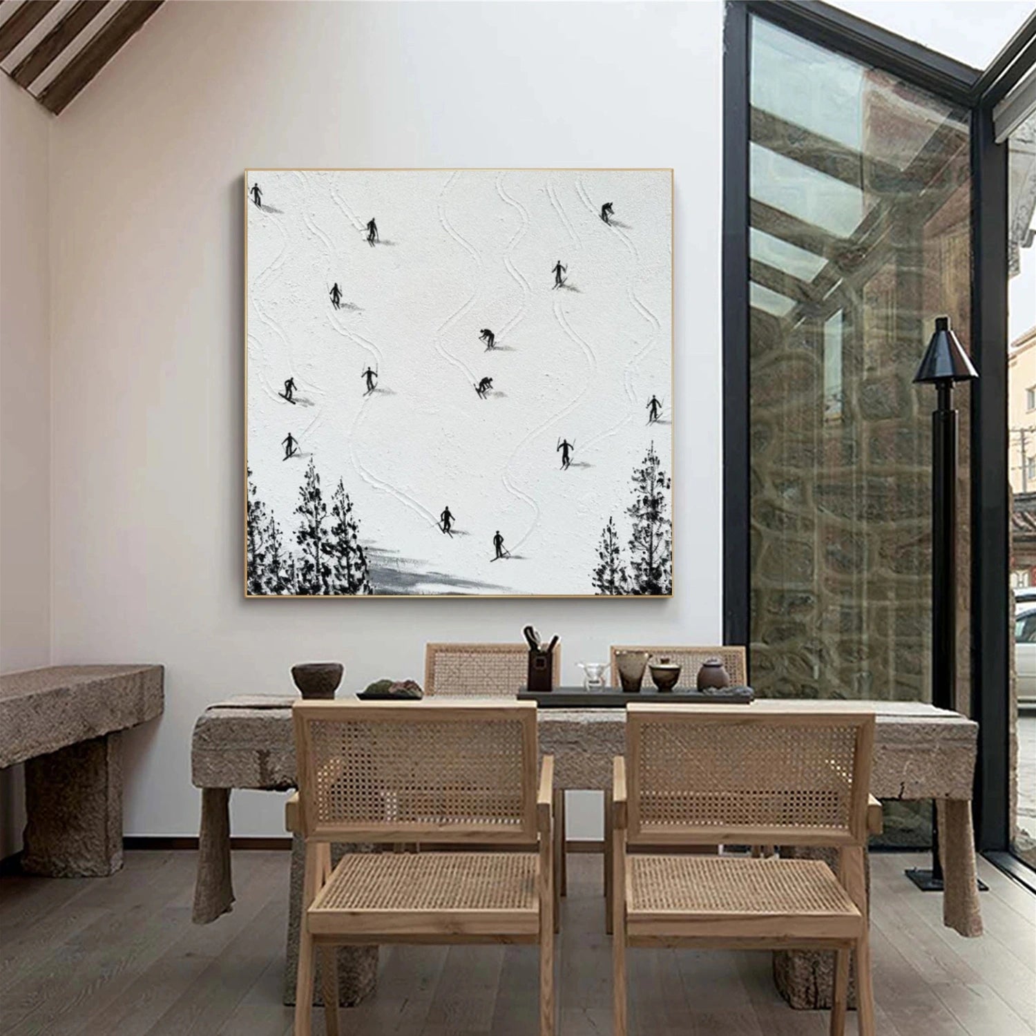 Skiing Sport Textured Wall Art #MS070