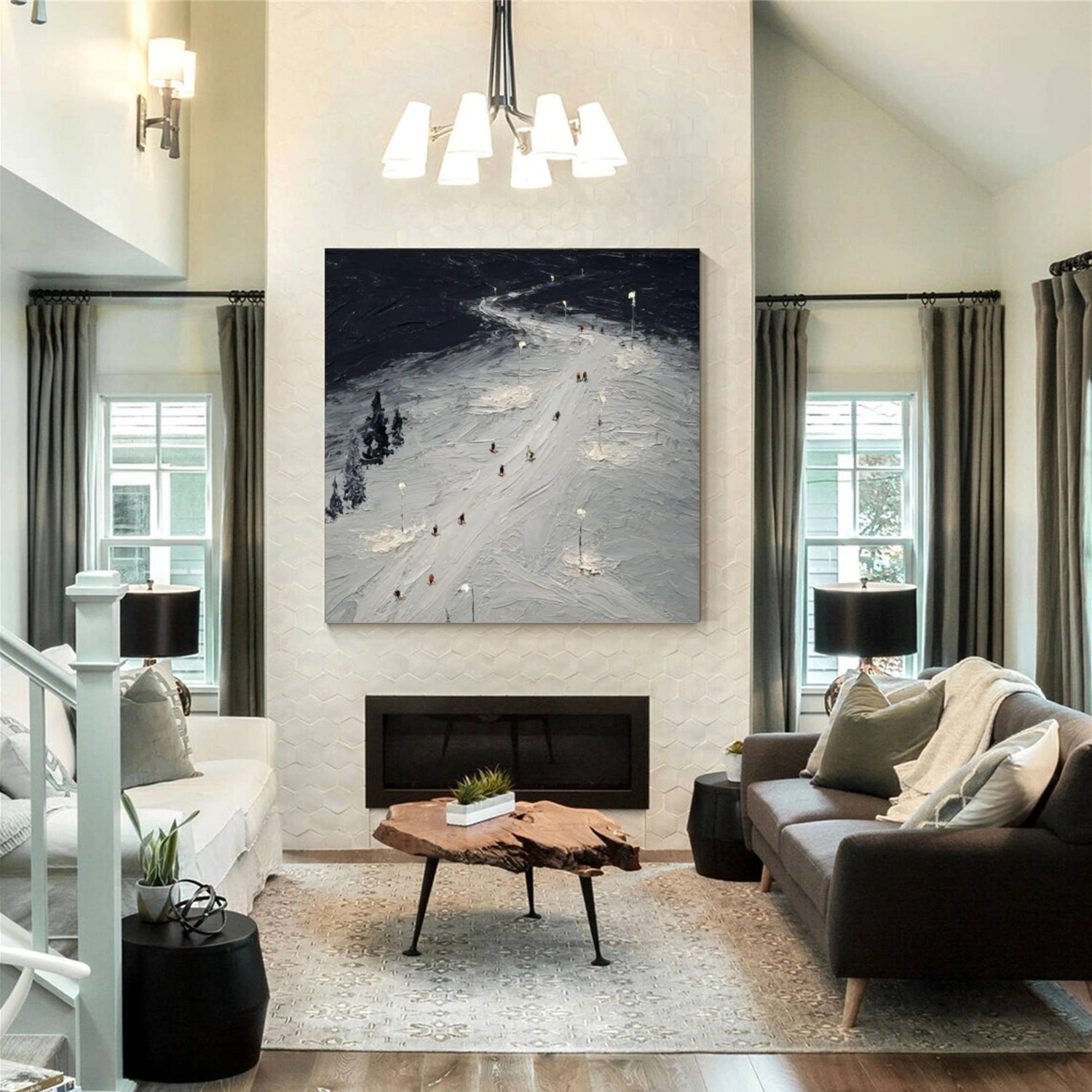 Skiing Sport Textured Wall Art #MS047