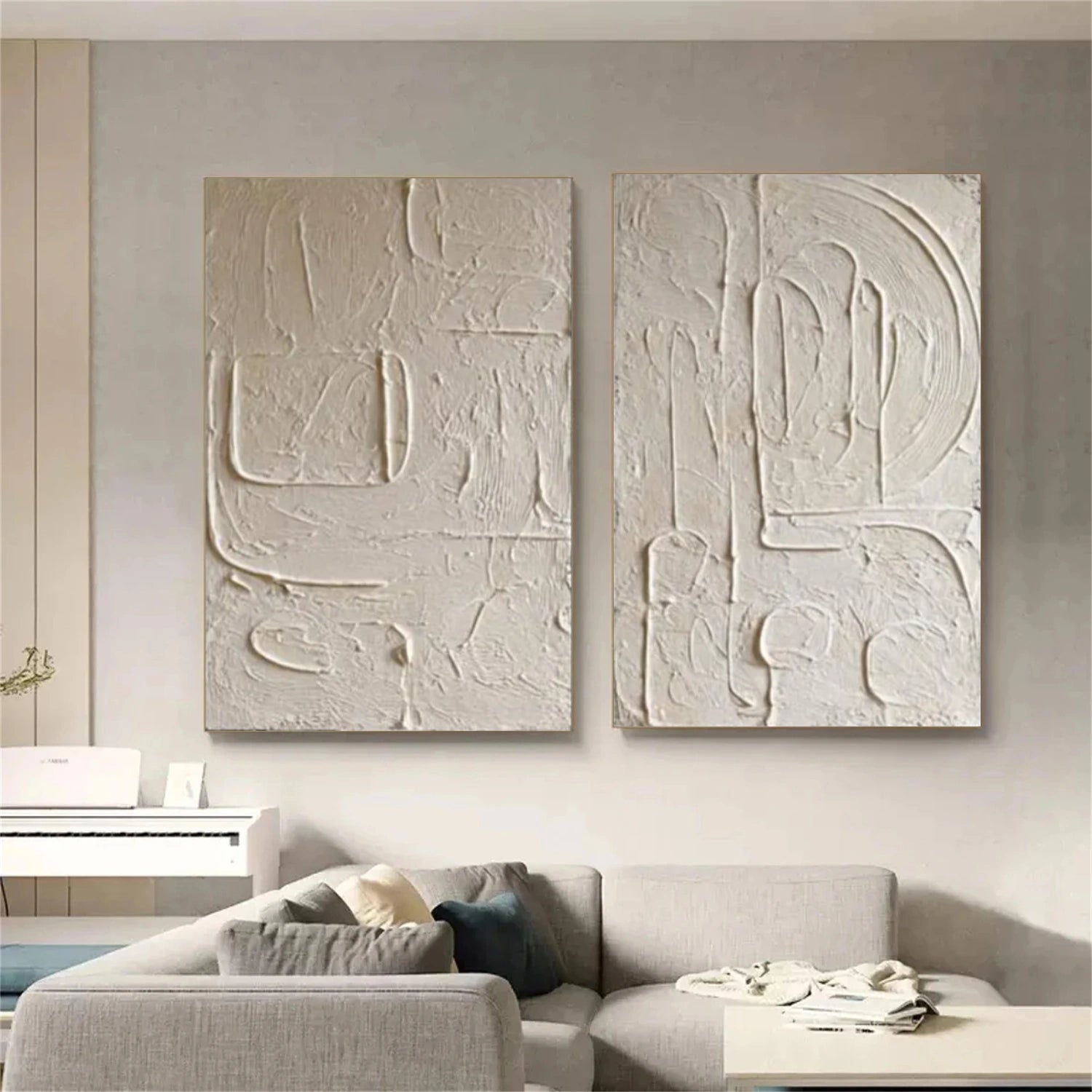 Beige Minimalist Textured Canvas Art Set of 2 #MT134
