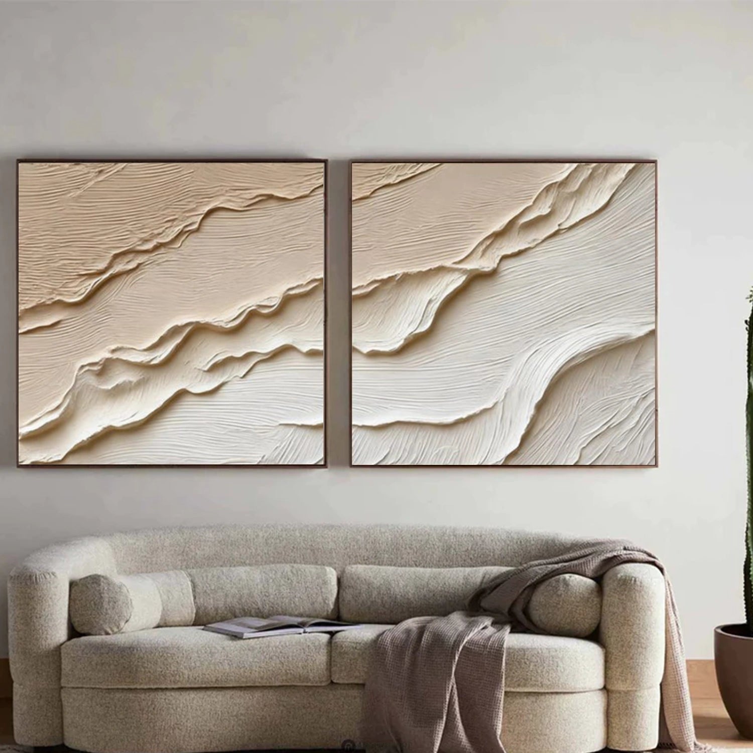 Beige and Brown Minimalist Textured Canvas Art Set of 2 #MT197