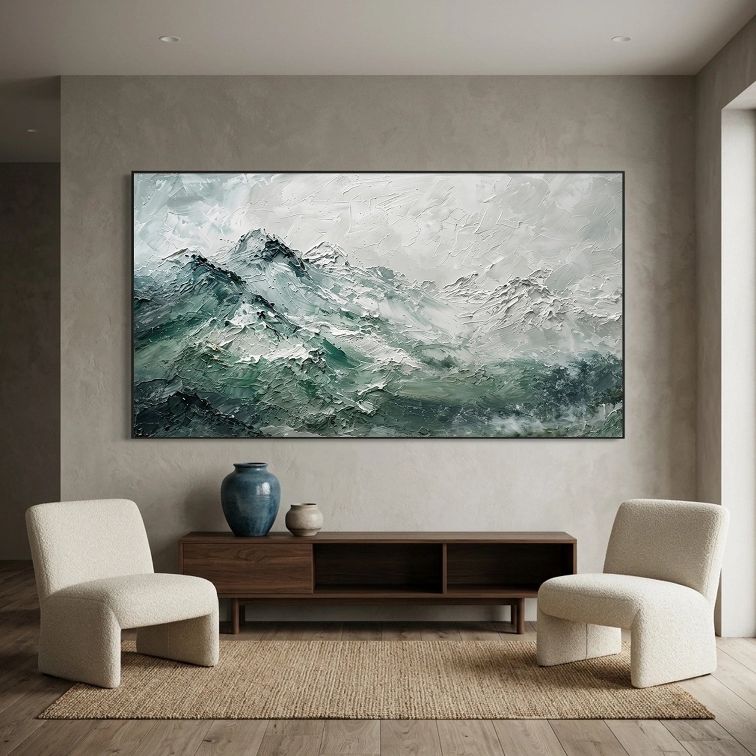 Green Minimalist Mountain Textured Canvas Art #MO061