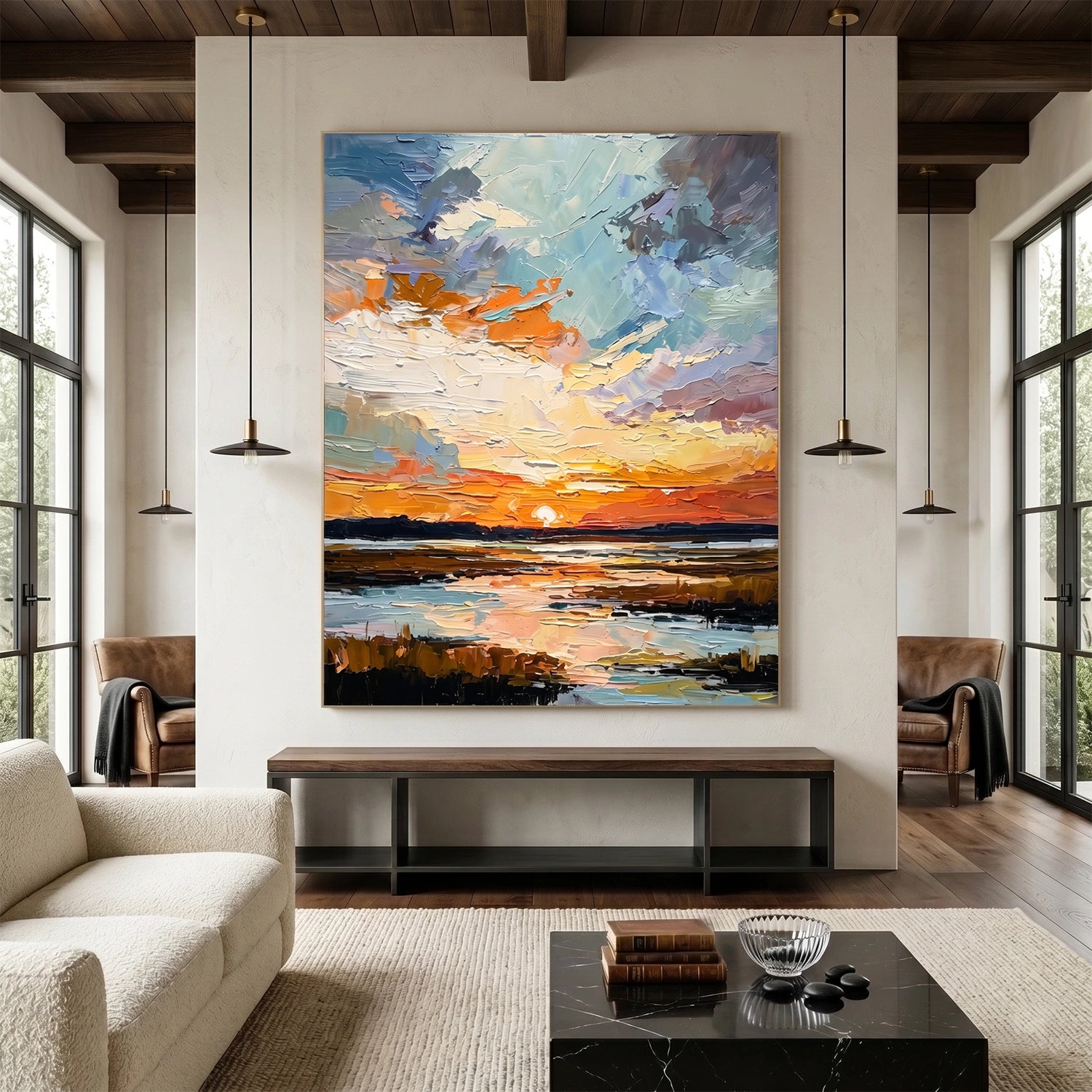 Colorful Ocean And Sky Abstract Textured Wall Art #OS164