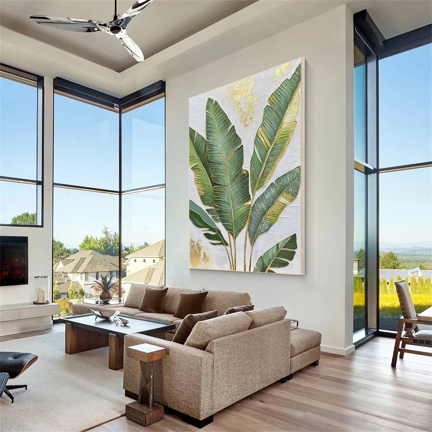 Green Flower Texture Painting Canvas #FP096