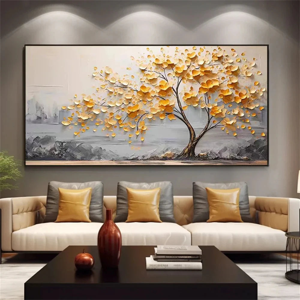 Flower And Tree Textured Painting Canvas #FT005