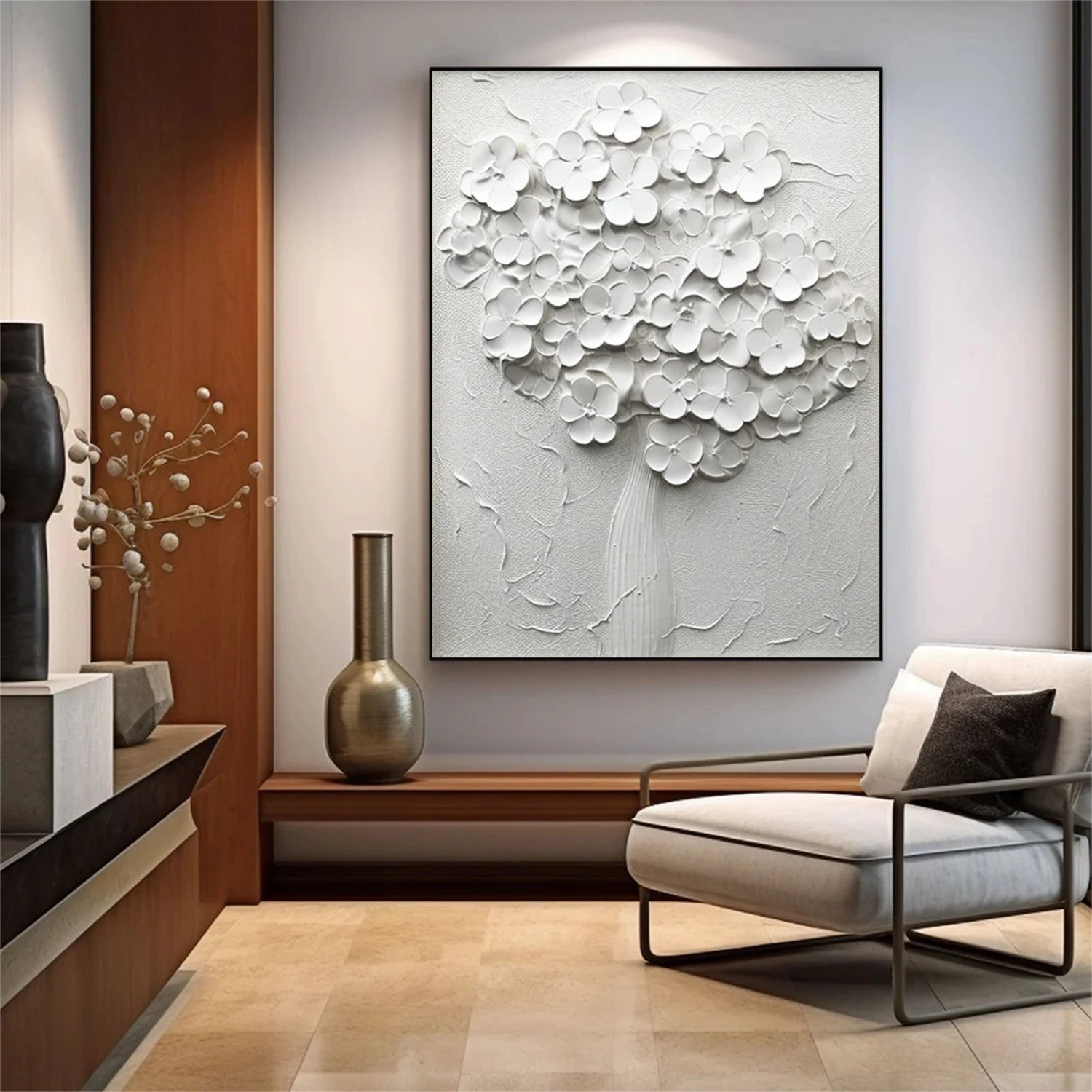 White Flower Abstract Textured Wall Art #FP119