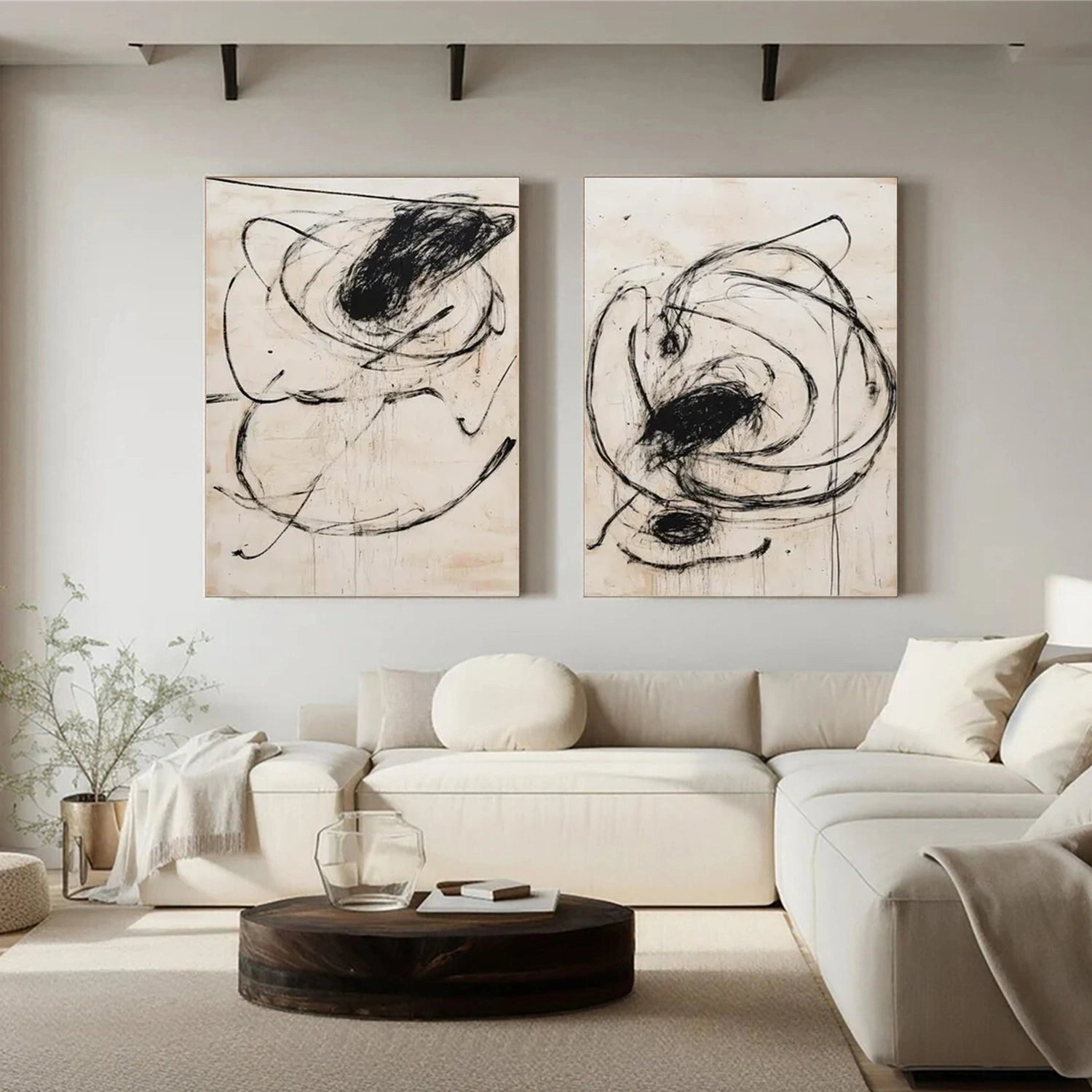 Black and Beige Wabi Sabi Canvas Art Set of 2 #WS052
