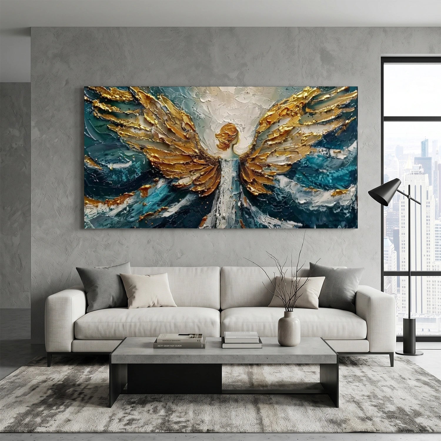 Abstract Angel Portrait Textured Canvas Art #AE132
