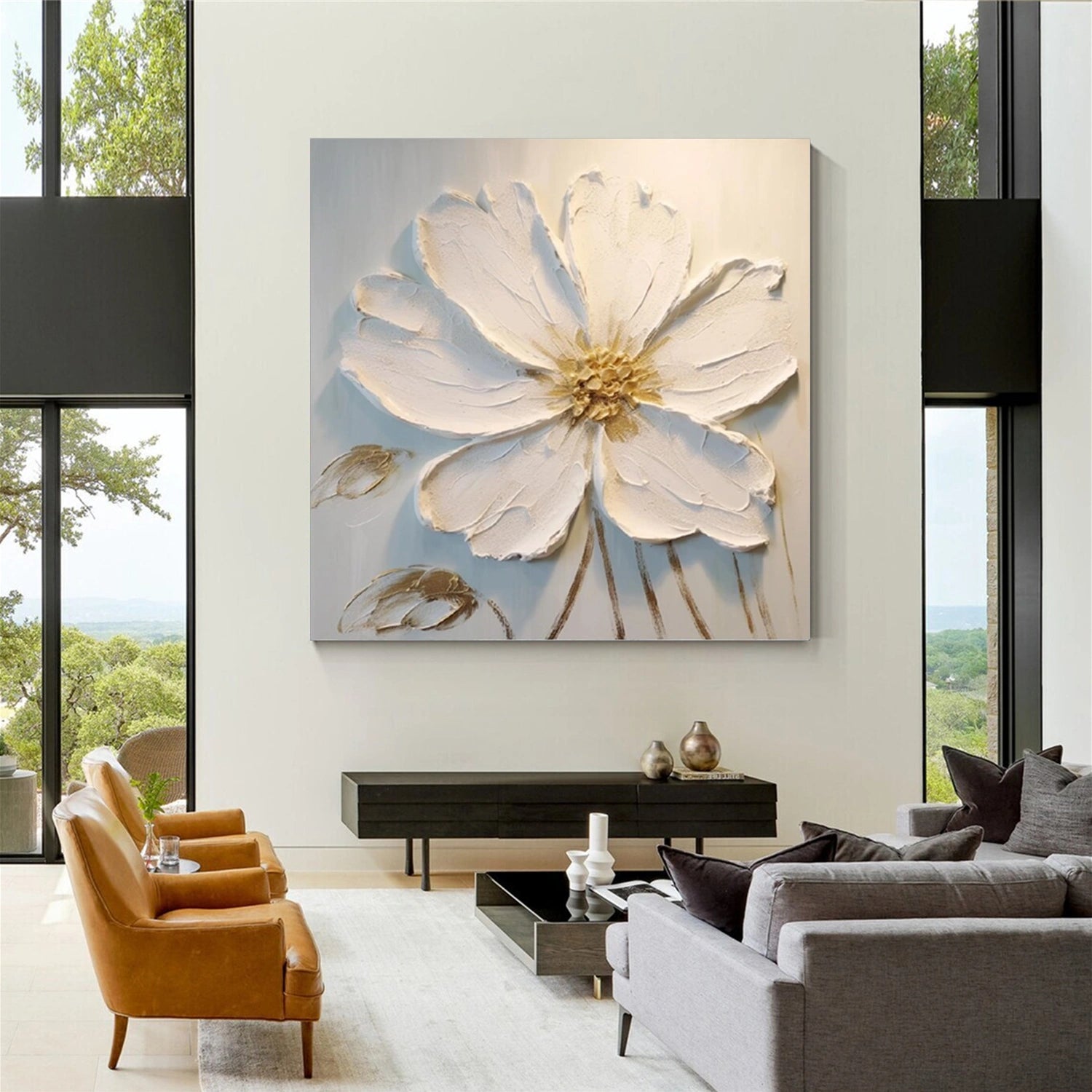 White Flower Abstract Textured Wall Art #FP115