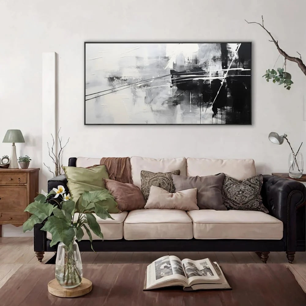 White and Black Minimalist Textured Canvas #MT098