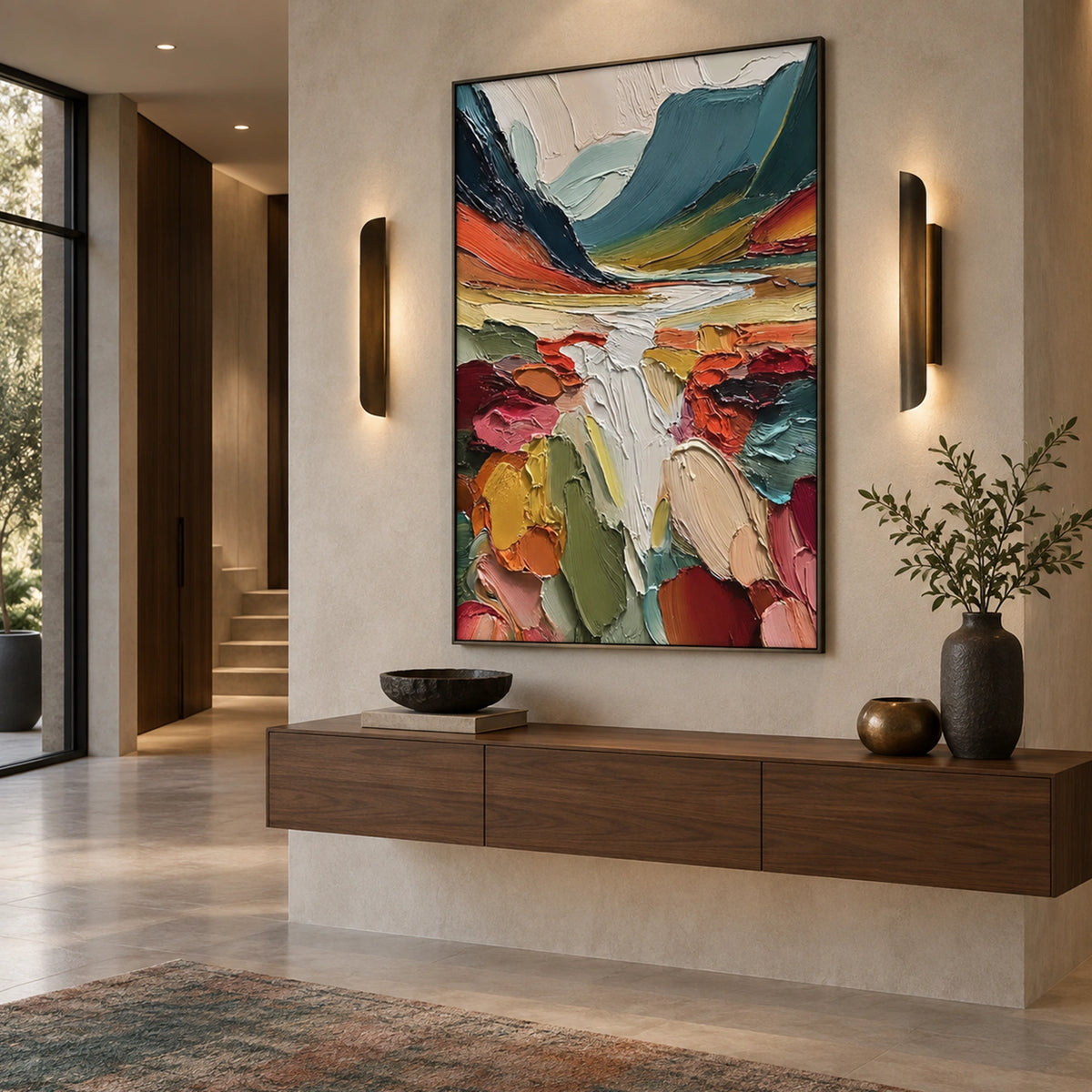 Colorful Abstract Mountain Textured Canvas Art #MO075