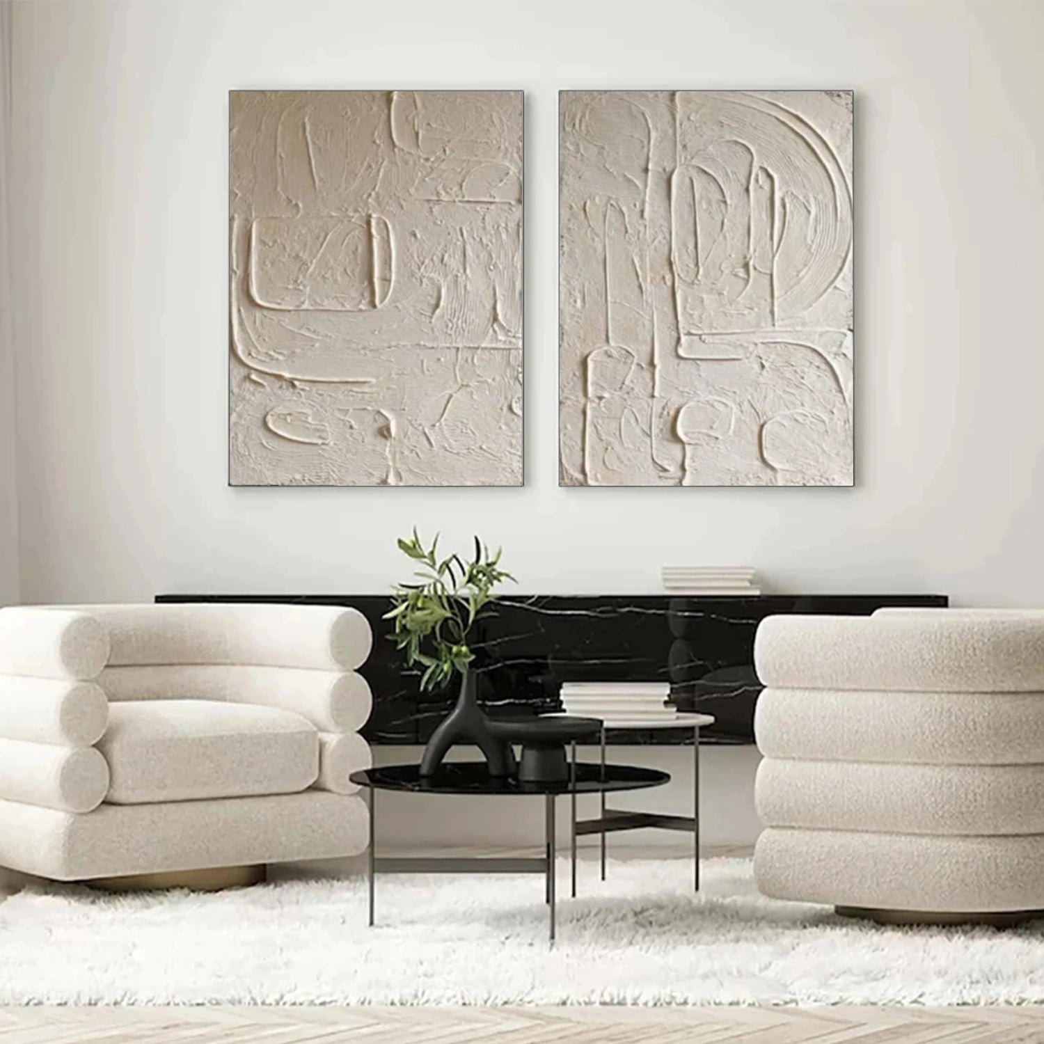 Beige Minimalist Textured Canvas Art Set of 2 #MT134