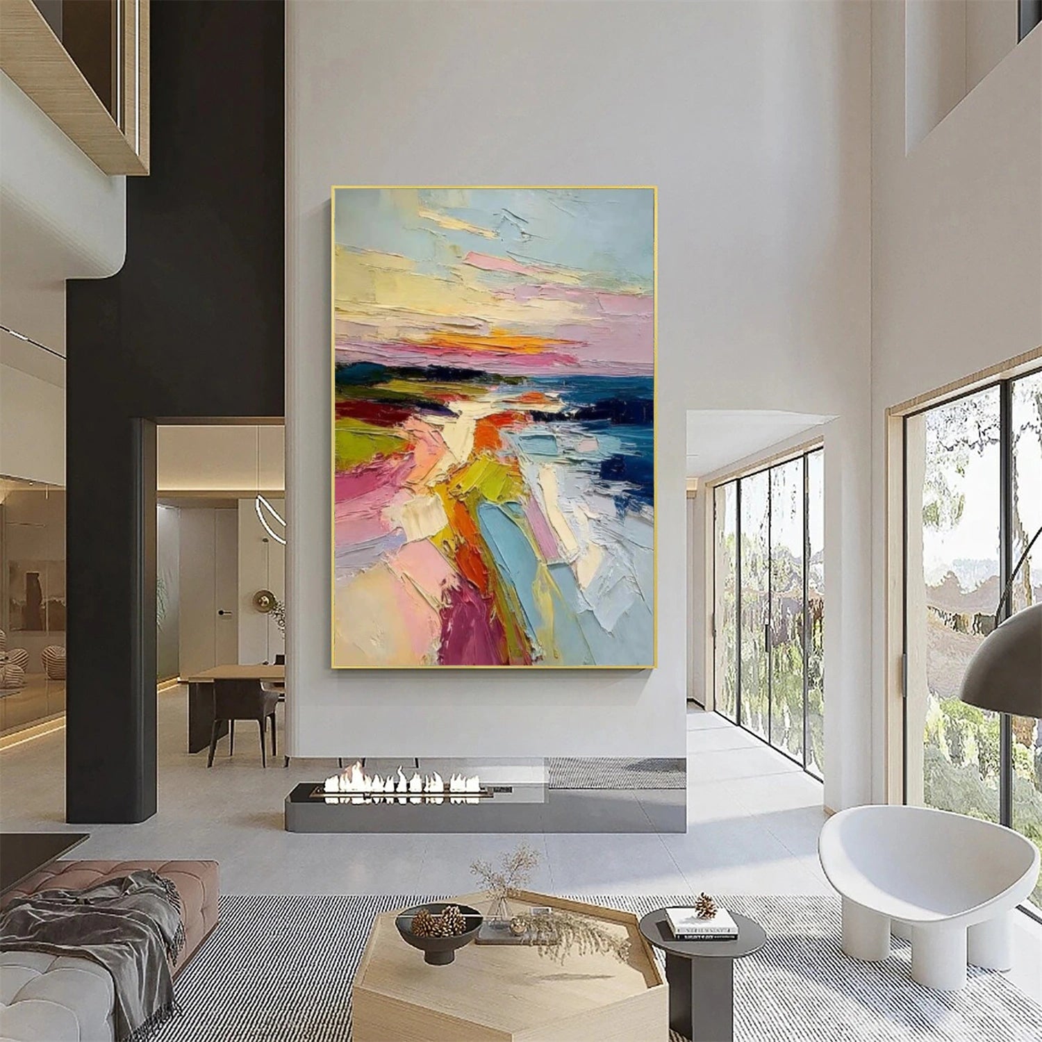 Colorful Ocean And Sky Abstract Textured Wall Art #OS147