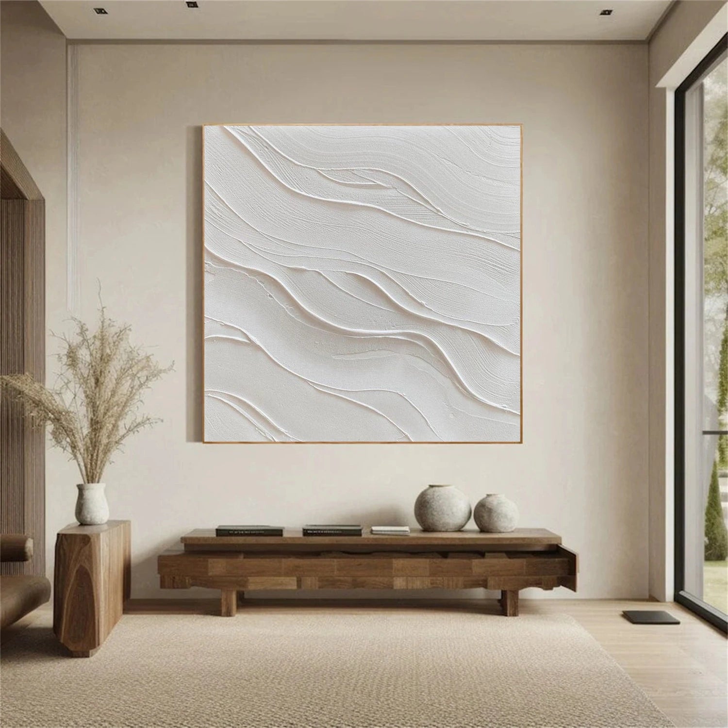 White Minimalist Textured Canvas Art #MT204