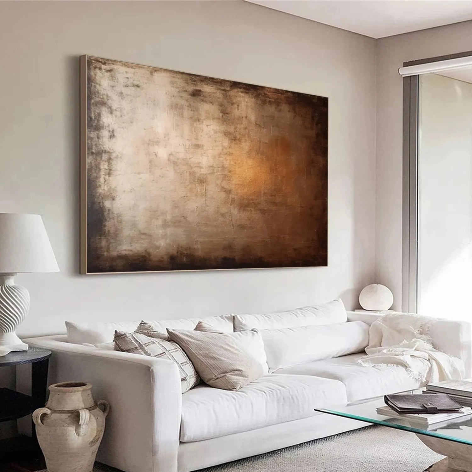 Beige and Brown Abstract Canvas Wall art #AP217