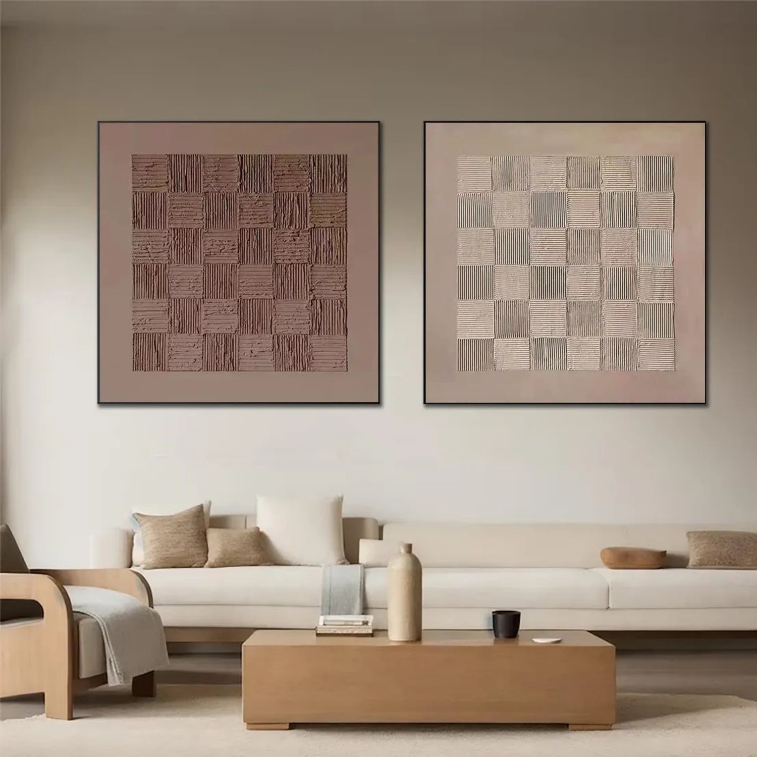 Beige and Brown Wabi Sabi Textured Canvas Art Set of 2 #WS060