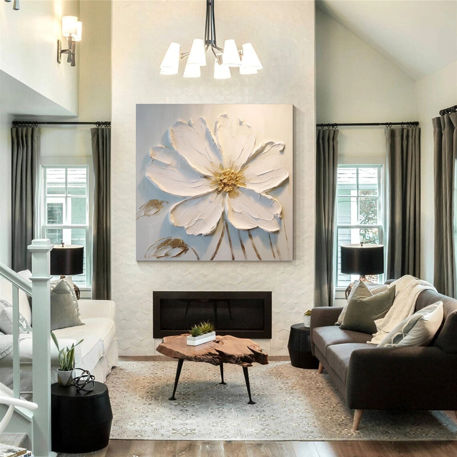 White Flower Abstract Textured Wall Art #FP115