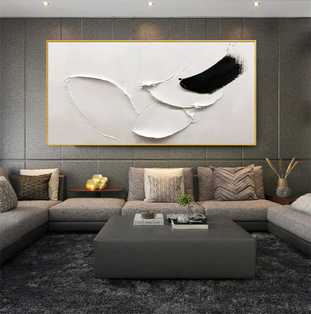 White and Black Minimalist Textured Canvas #MT094