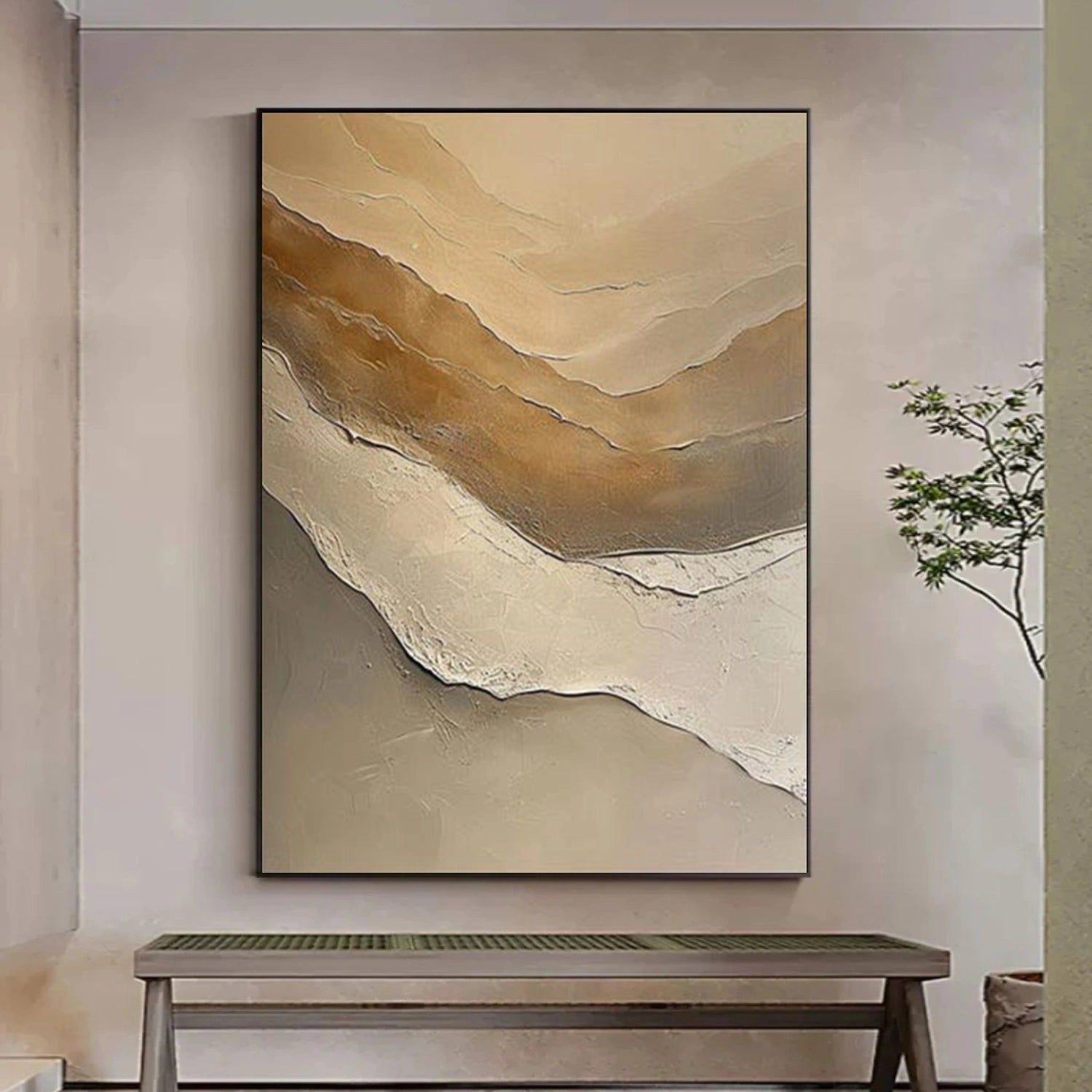 Beige and Brown Minimalist Textured Canvas Art #MT178