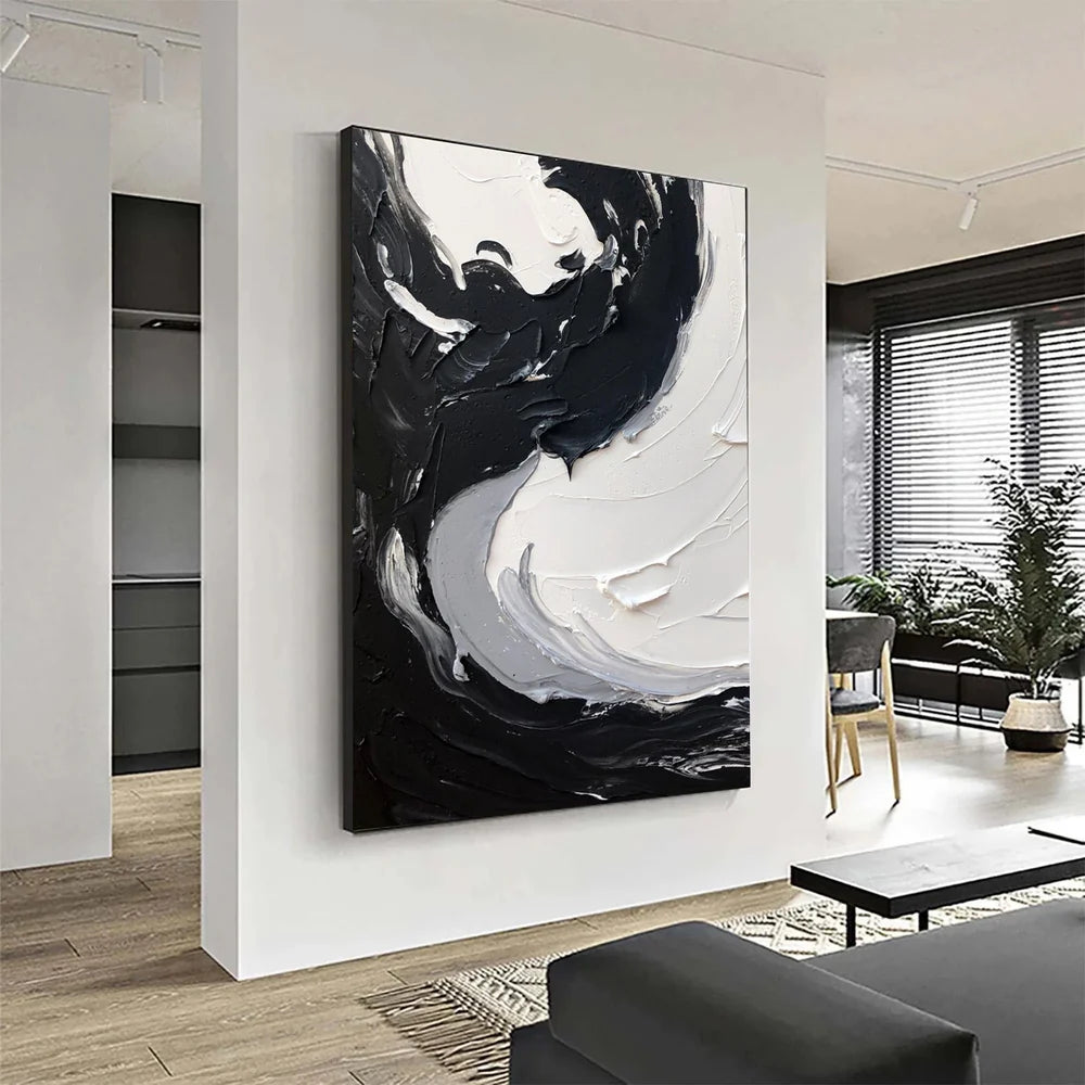 White and Black Minimalist Textured Canvas #MT111