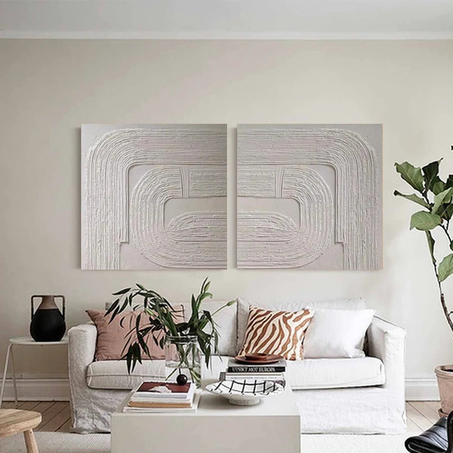 White Abstract Textured  Wall Art Set of 2 #AT114