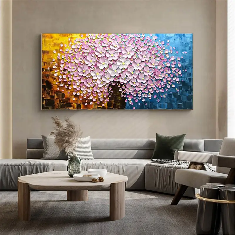 Colorful Flower And Tree Textured Painting Canvas #FT001