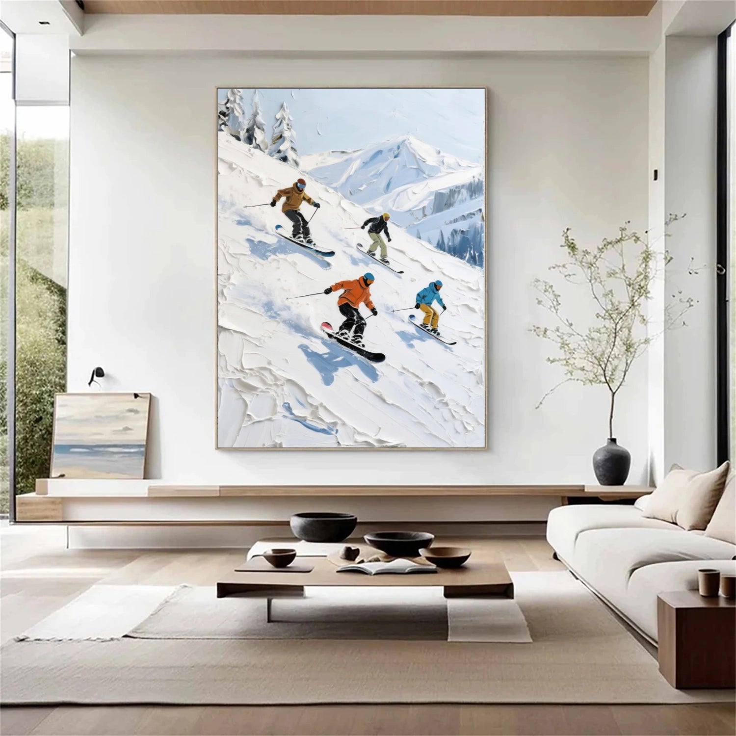 Skiing Sport Textured Wall Art #MS063