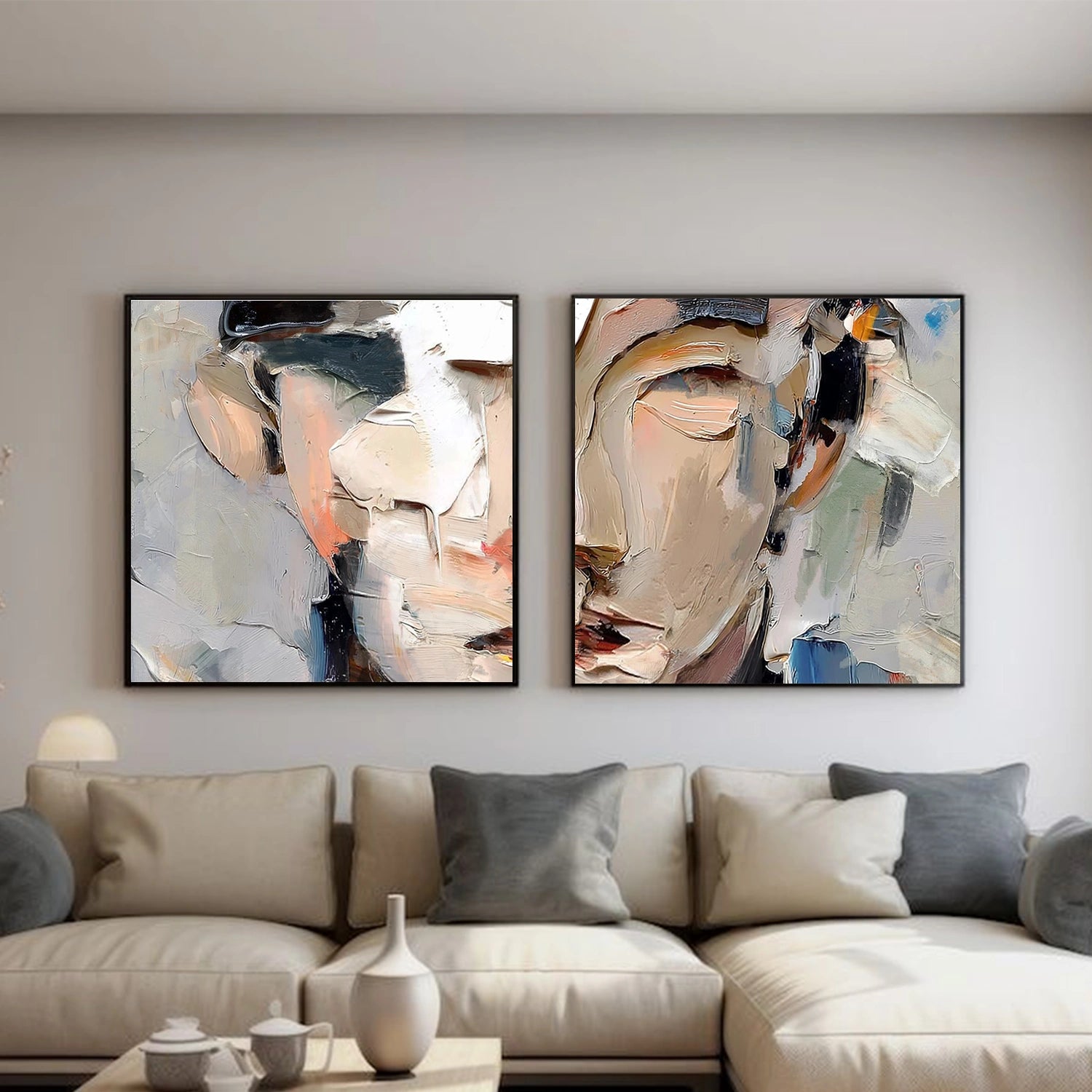 Abstract Portrait Textured Canvas Art Set of 2 #AE125