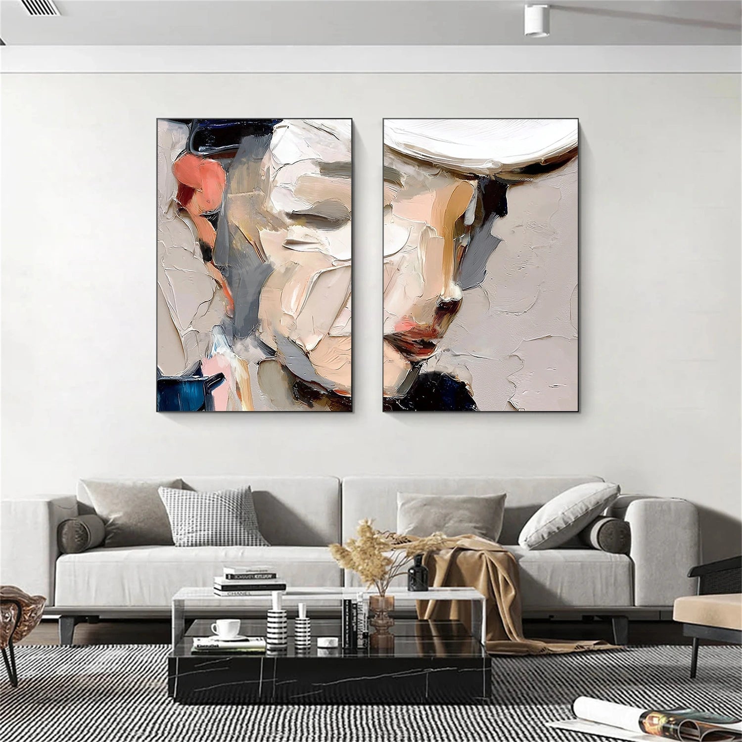 Abstract Portrait Textured Canvas Art Set of 2 #AE127