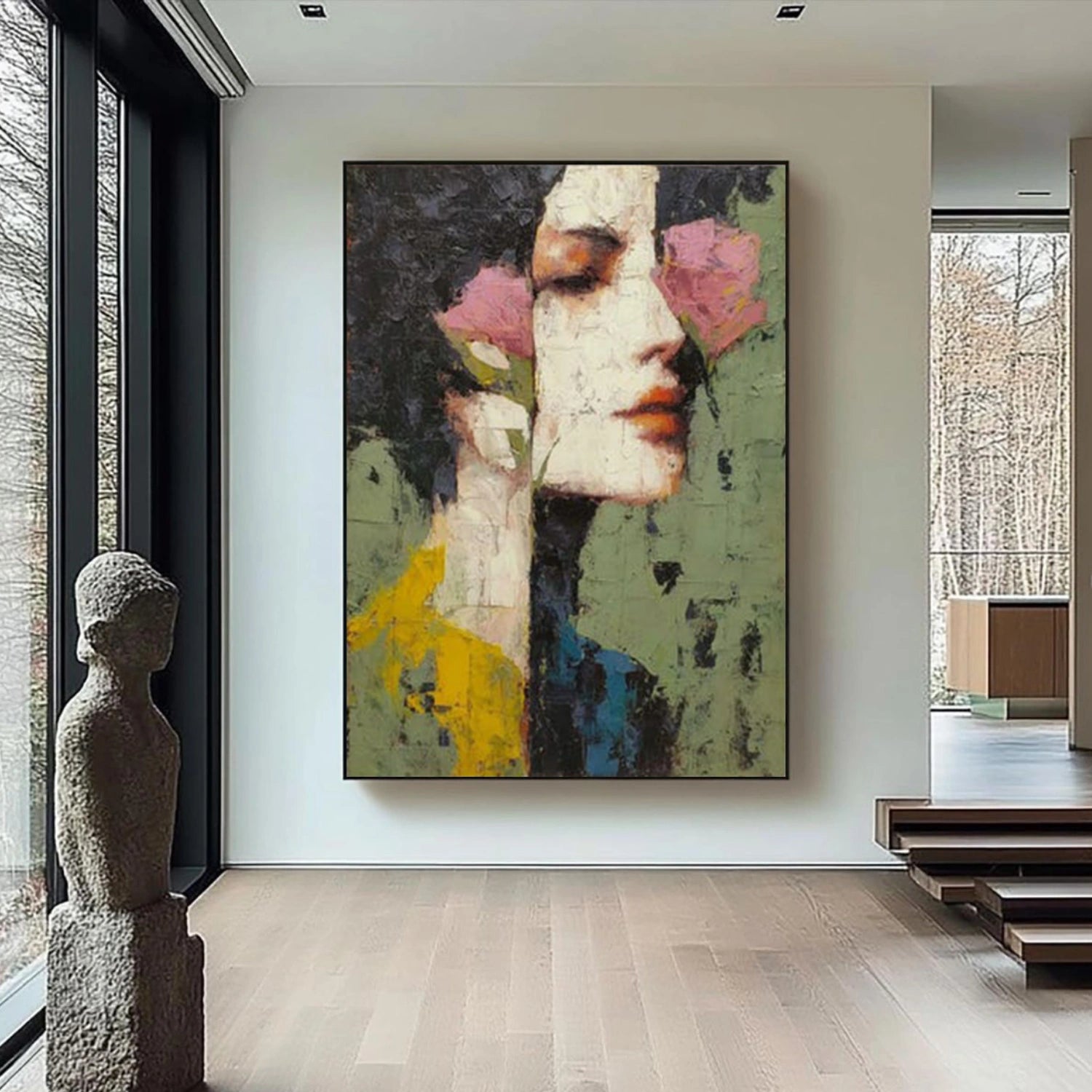 Abstract Portrait Textured Canvas Art #AE094