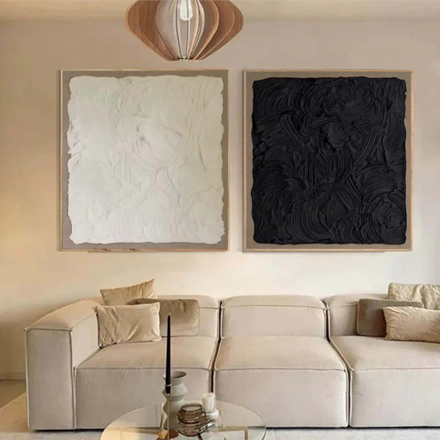 Black and White Minimalist Textured Canvas Art Set of 2 #MT133