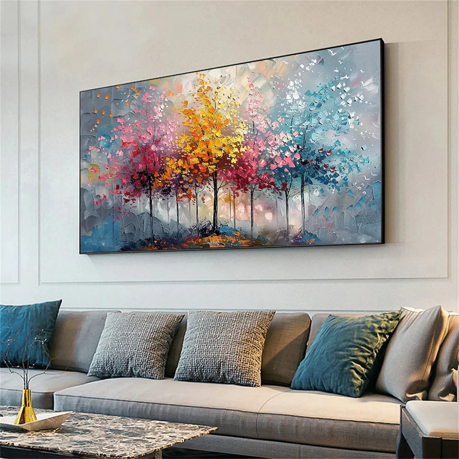 Colorful Tree Textured Painting Canvas #TP010