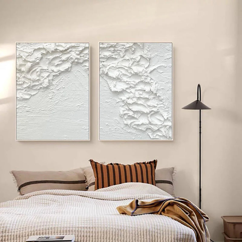 White Minimalistic Textured Canvas Art Set of 2 #MT084